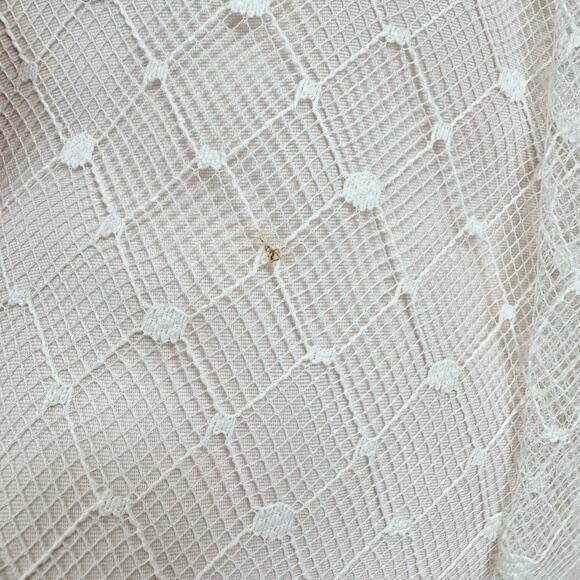 Vintage 70s dot lace overlay taffeta short sleeve midi dress ribbon belt size 11 - Picture 12 of 16